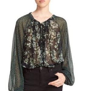Free People Floral Pheasant Top With Poet Sleeves